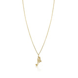 product image of a gold chain with a letter m pendant against a white background