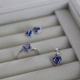 Blue Heart Ring and Earring Set