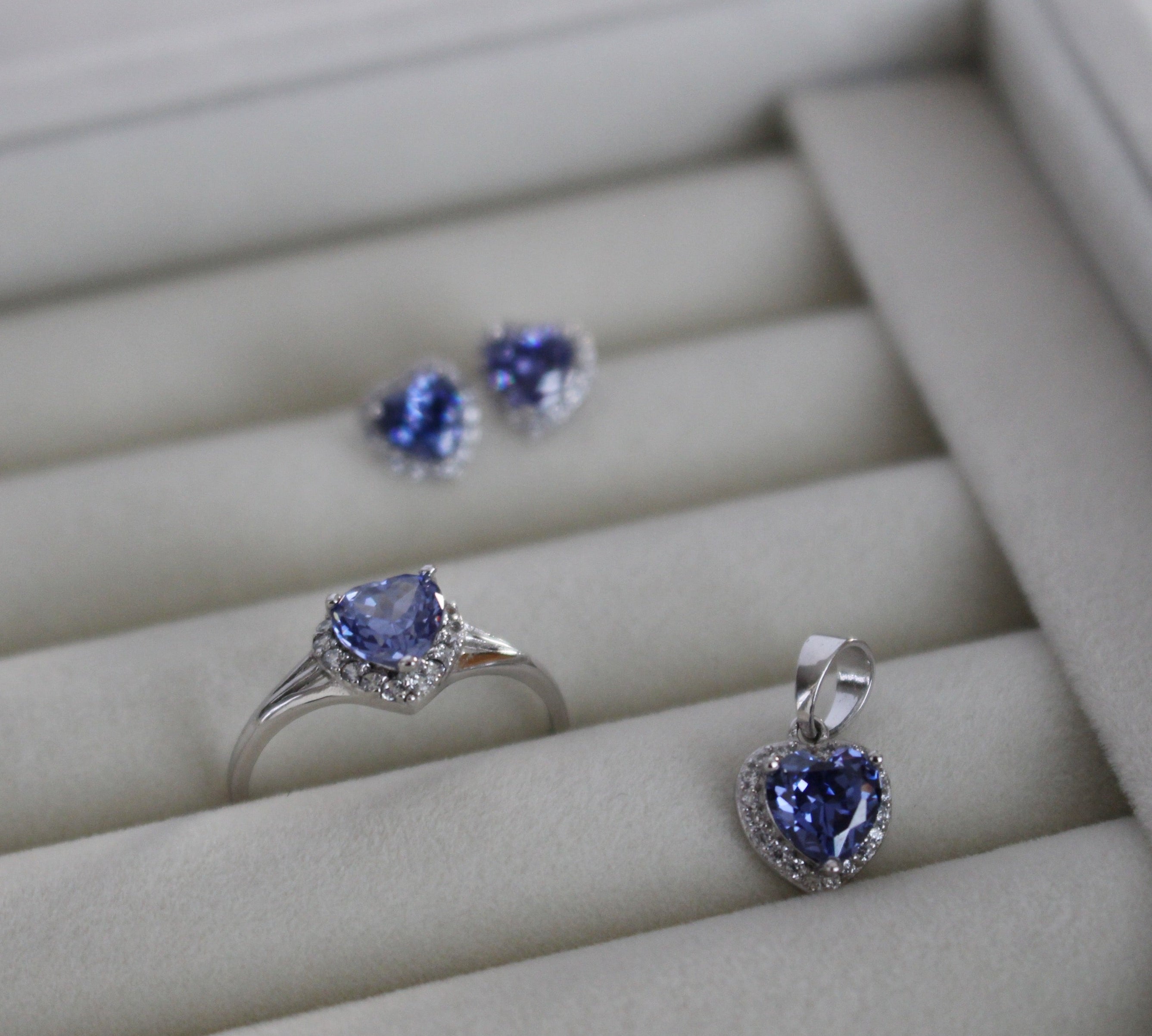 Blue Heart Ring and Earring Set