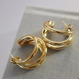 Triple Loop Gold Plated Earrings