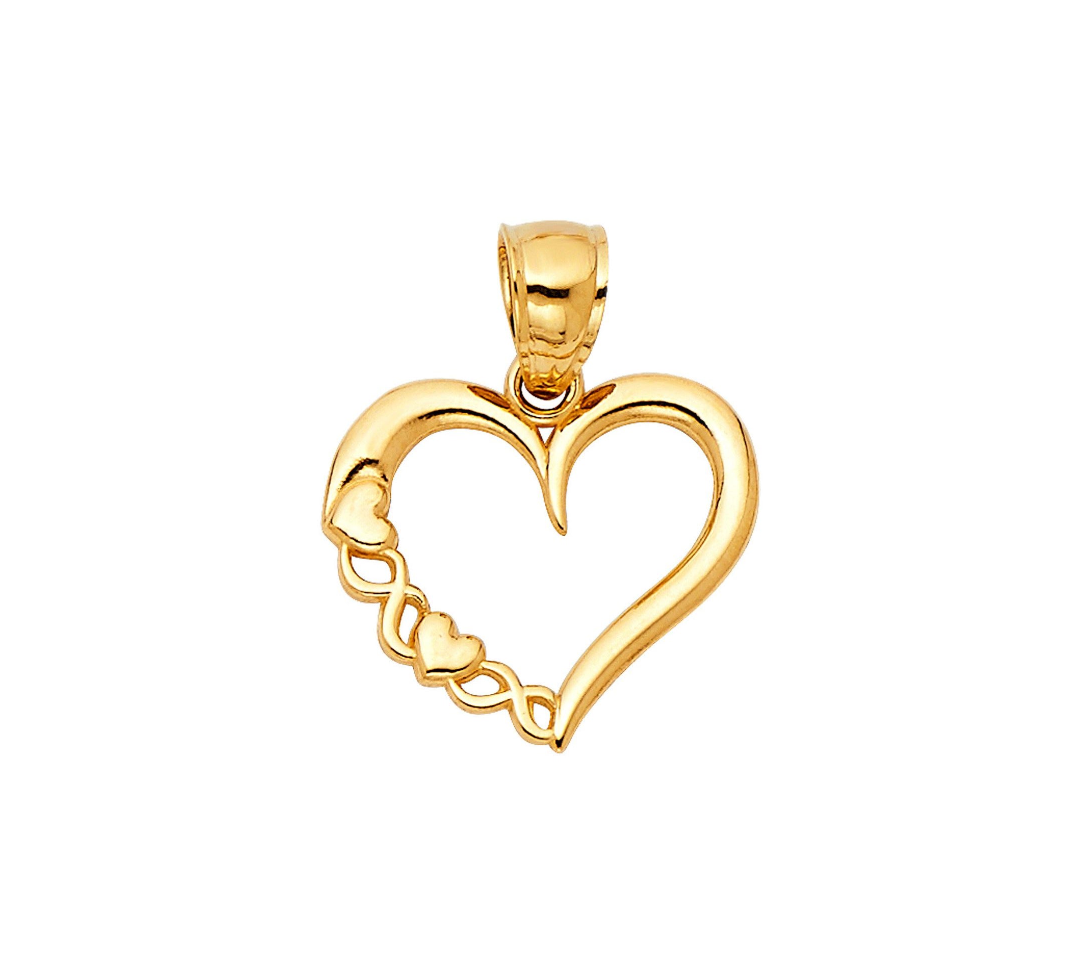 product image of a 14k gold heart pendant with mini hearts and infinity symbols